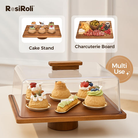 RosiRoli acacia wood base highlights natural grain and pairs with the magnetic bowl.