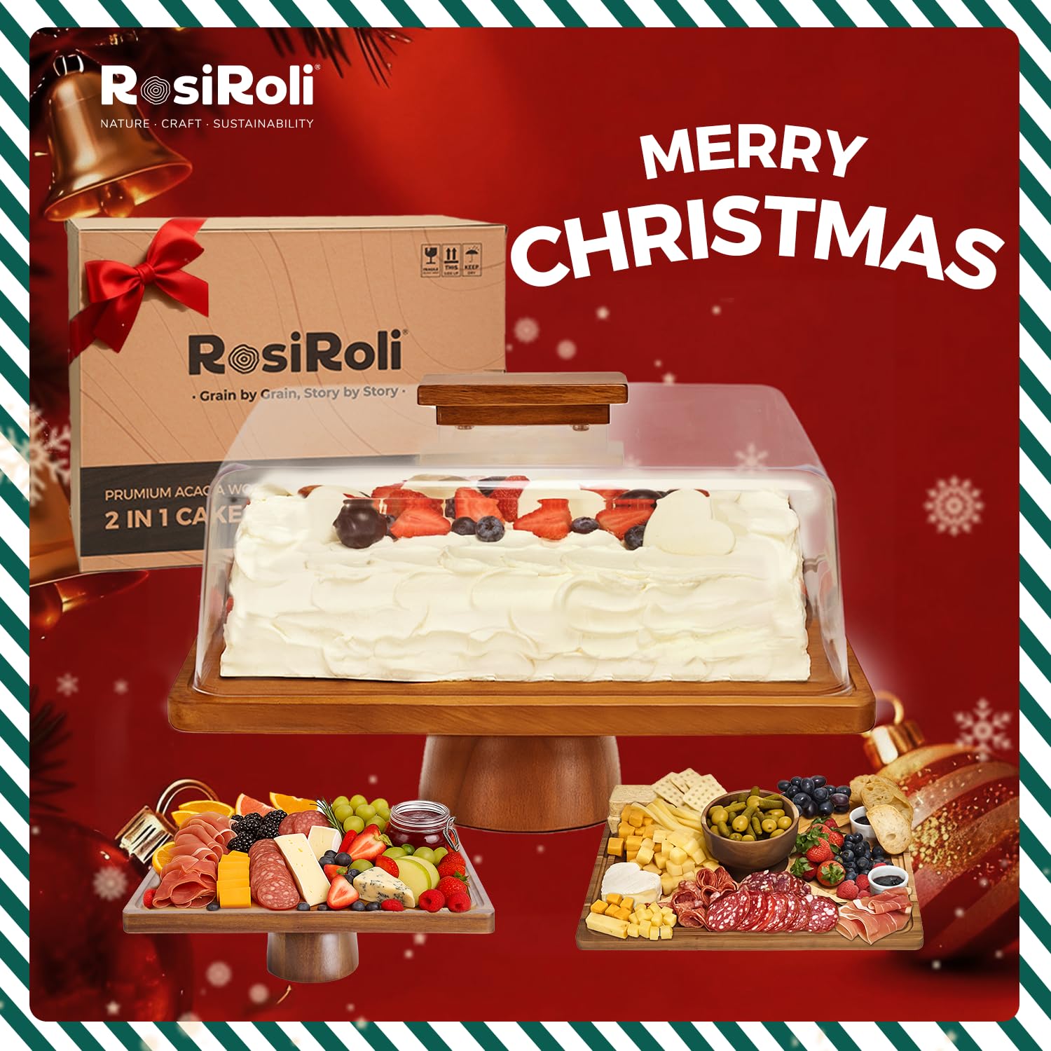 RosiRoli two-in-one rectangular charcuterie board offers versatile serving for gatherings.