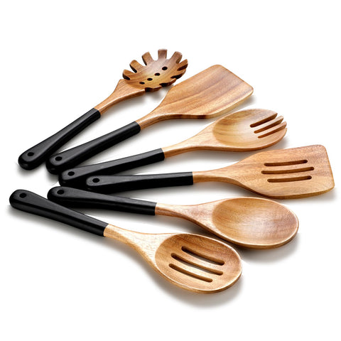 ROSOS acacia wooden spoons with spaghetti server for non-stick cookware