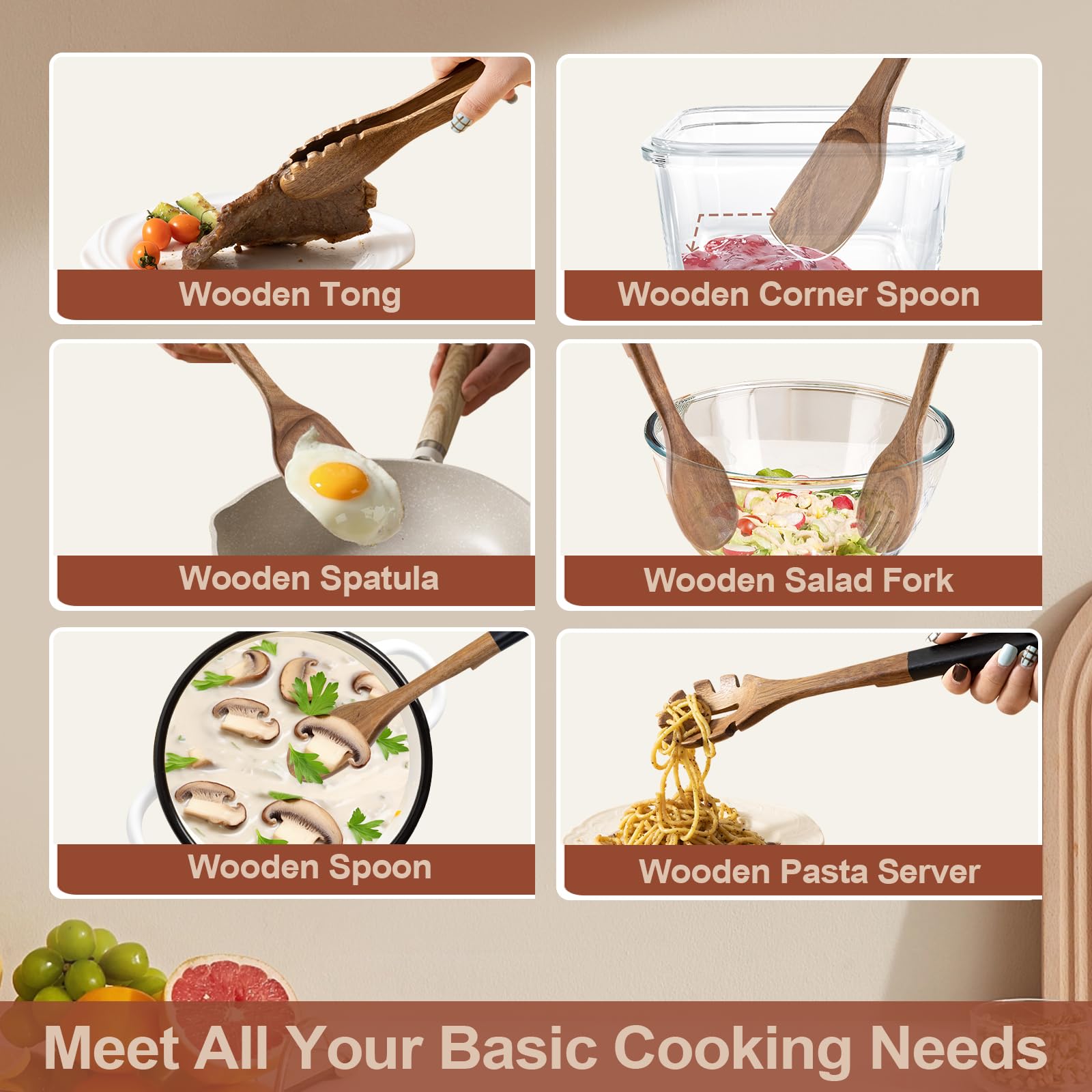ROSOS acacia wooden pasta server designed for easy serving