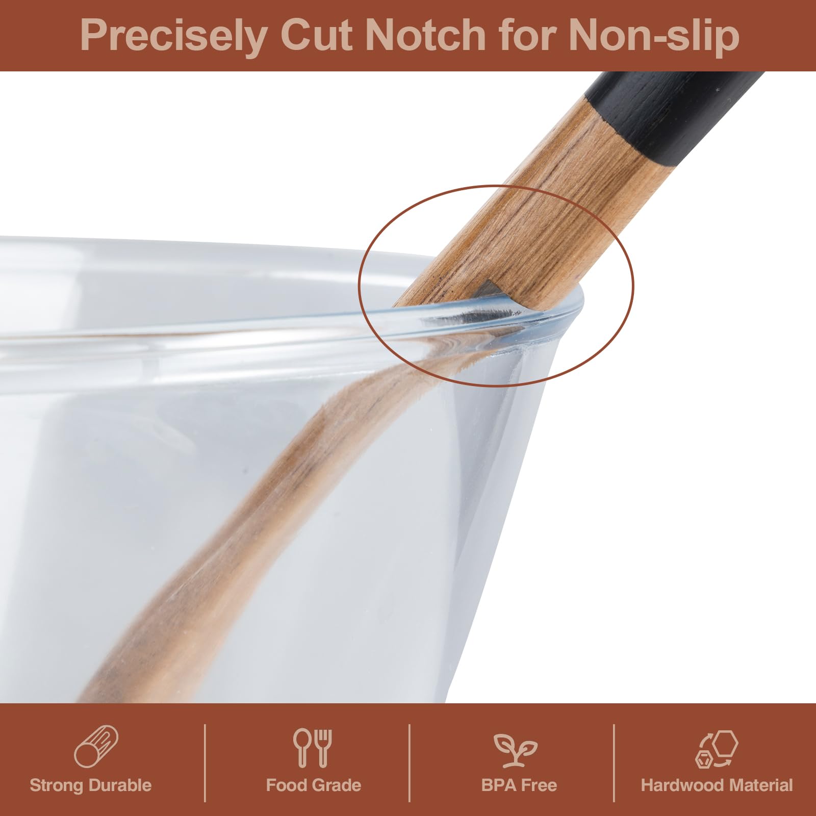 ROSOS acacia wooden tong, sturdy tool for flipping and serving