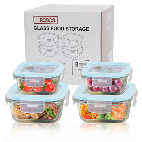 ROSOS 320ml square glass storage container with lid for fresh snacks