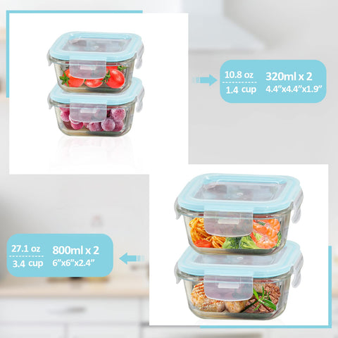 ROSOS 800ml square glass storage container with lid for leftovers