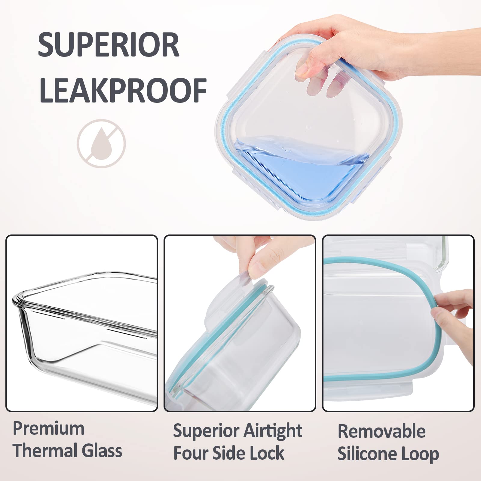 ROSOS 800ml square glass storage container with lid keeps meals organized