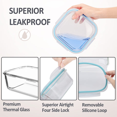 ROSOS 800ml square glass storage container with lid keeps meals organized