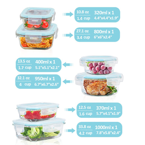 ROSOS rectangle 1000ml glass container with airtight lid for leftovers