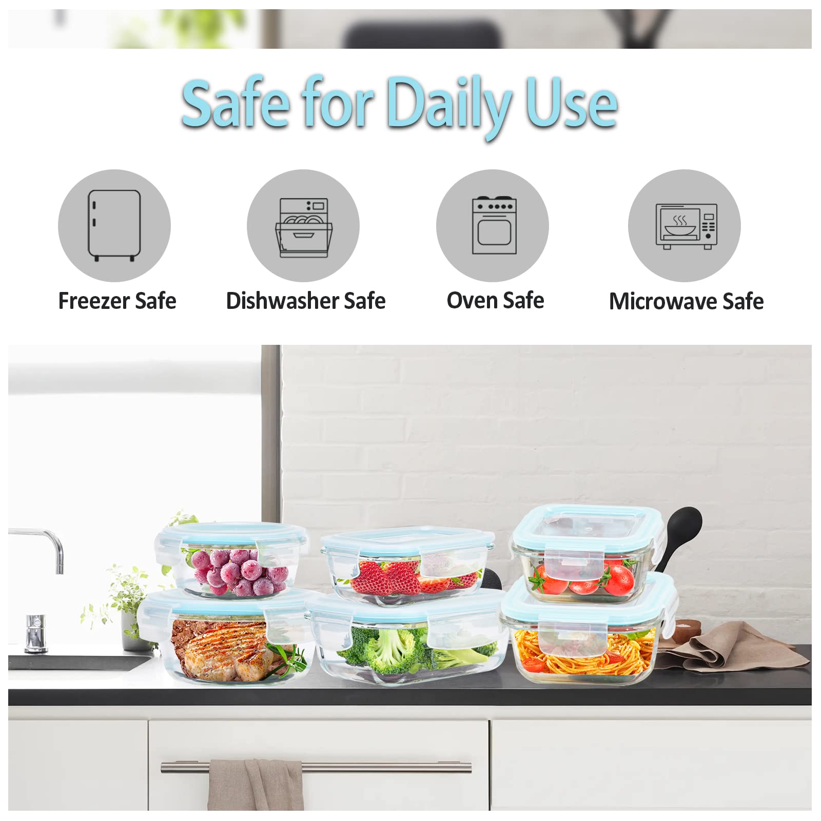 ROSOS round 400ml glass container with airtight lid for lunches