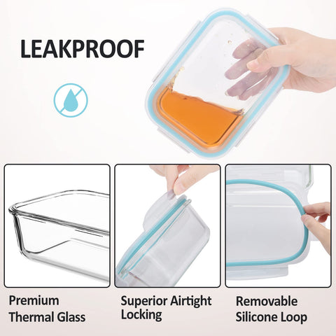 ROSOS square 320ml glass container with airtight lid for snacks