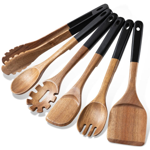 ROSOS wooden spoons 6pc acacia set, ideal for versatile daily cooking tasks