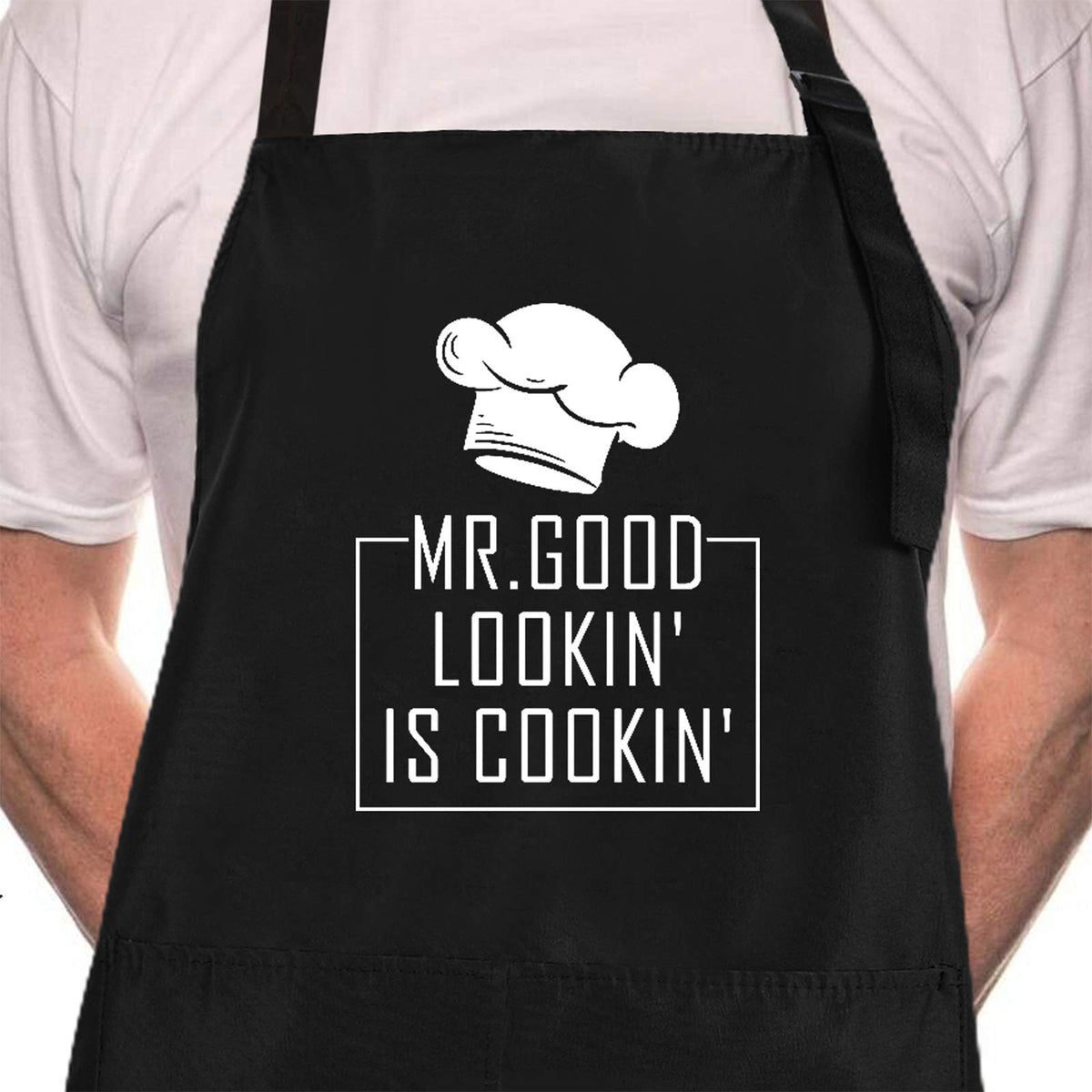 Rosoz funny BBQ apron with Mr Goodlookin' is Cookin' protects clothes during grilling