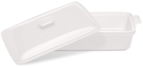 ROSSALLINI signature stoneware with white bianco finish displays artisan texture and durable bakeware.