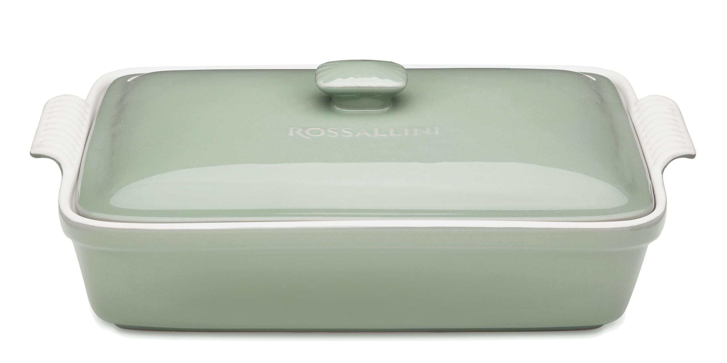 ROSSALLINI stoneware casserole dish with lid in Sage Green for elegant oven-to-table serving