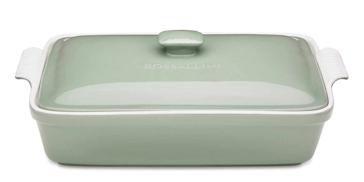 ROSSALLINI stoneware casserole dish with lid in Sage Green for elegant oven-to-table serving