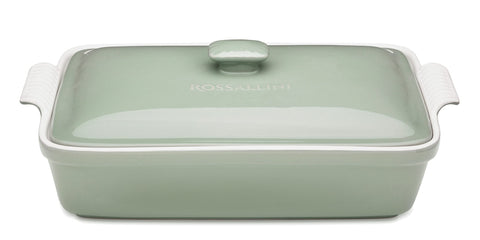 ROSSALLINI stoneware casserole dish with lid in Sage Green for elegant oven-to-table serving