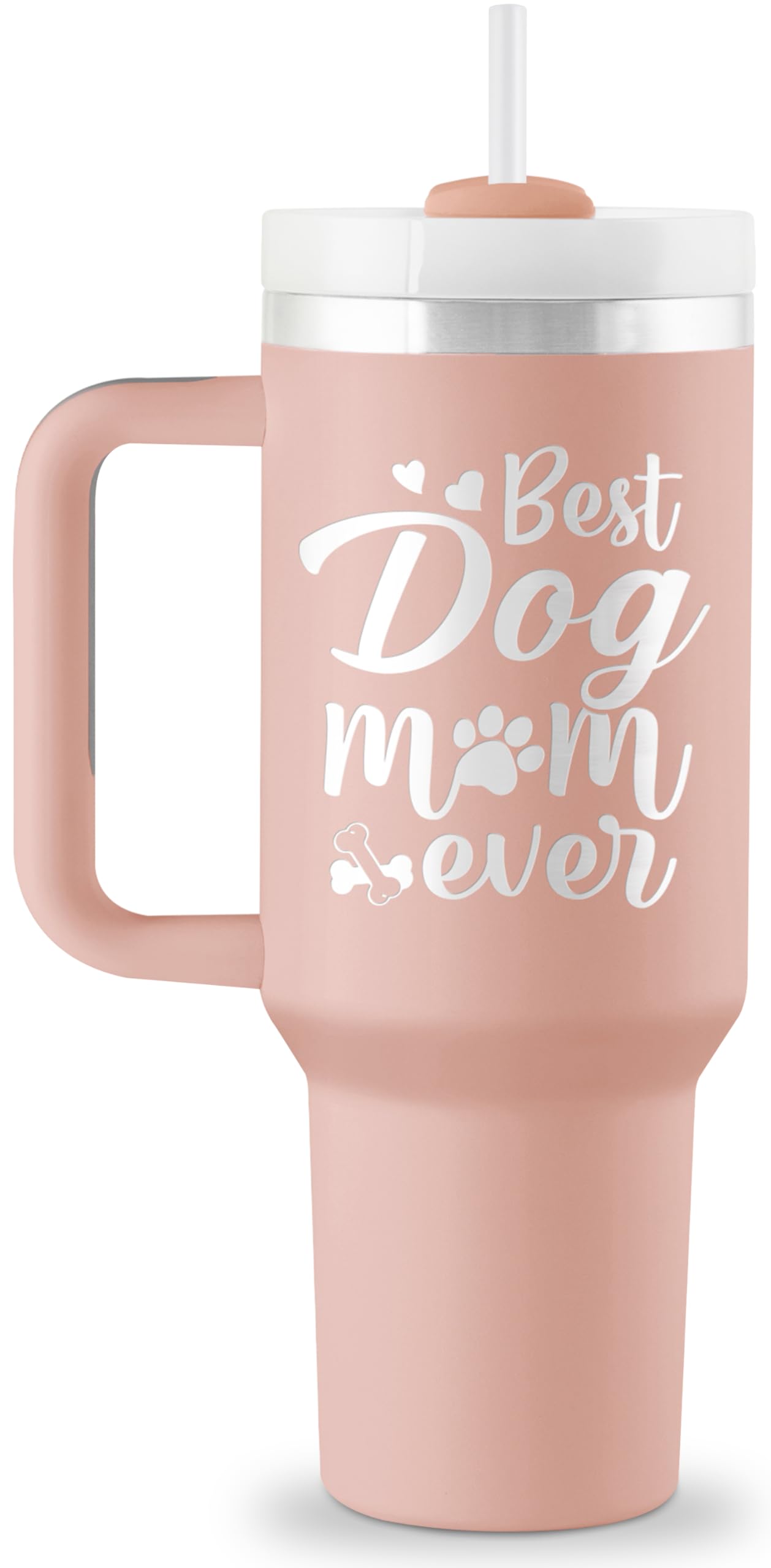 ROSTANTEN dog mom 40oz tumbler with handle keeps drinks cold.