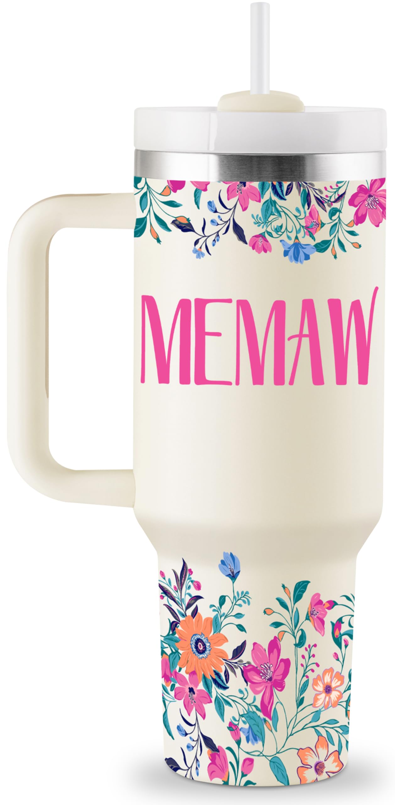 ROSTANTEN Memaw tumbler with lid and straw for easy sipping on the go.