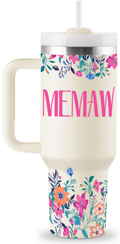 ROSTANTEN Memaw tumbler with lid and straw for easy sipping on the go.