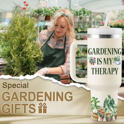 ROSTANTEN plant gift tumbler with ergonomic handle for easy carrying.