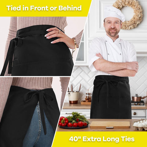 ROTANET long server apron features adjustable ties for a secure fit.