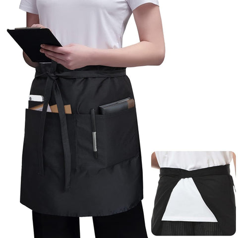 ROTANET server apron 18 inch black, two-pack protects clothing during busy service.