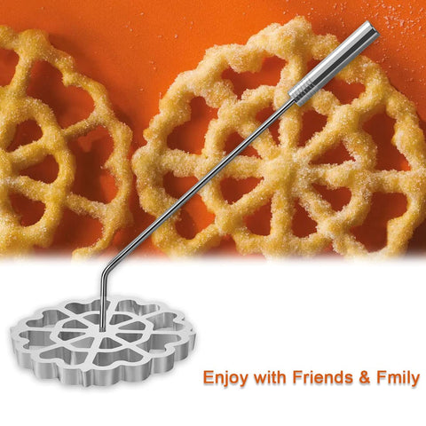 Rotel easy-dipping and frying process for rosette cookies.