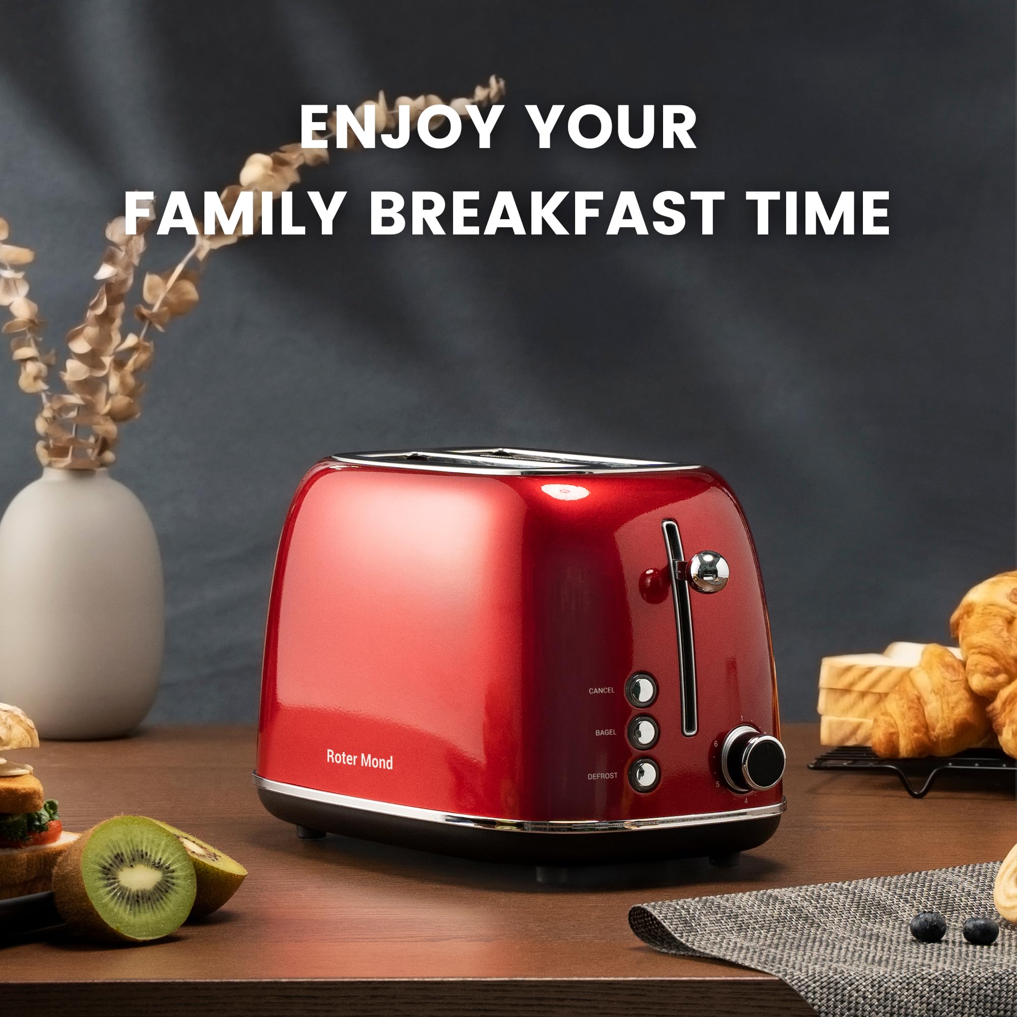 Roter Mond toaster control panel showing six shade settings for customizable browning