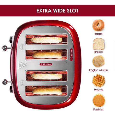 Roter Mond 4 Slice Toaster offers 6 browning settings for customizable toast.
