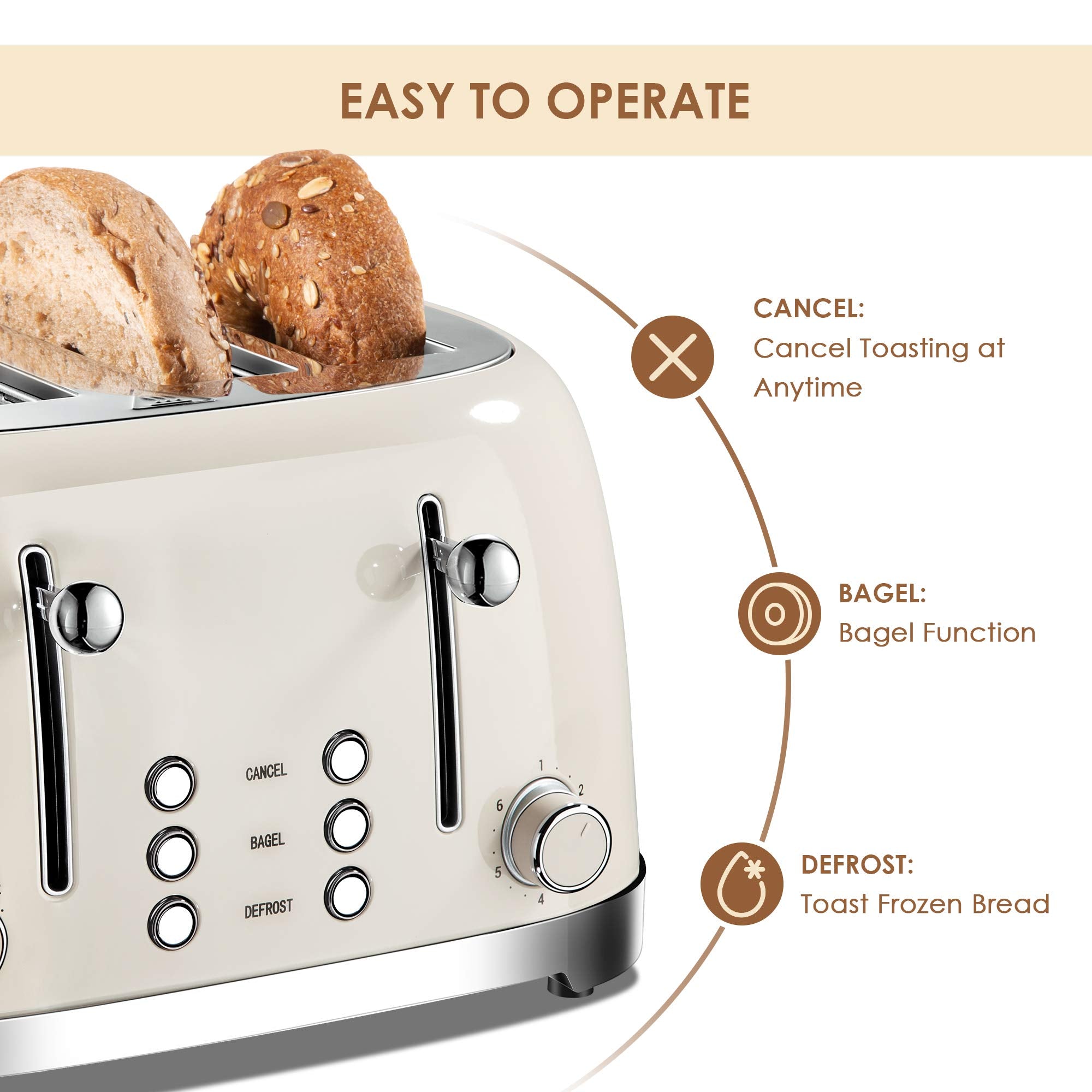 Roter Mond 4-slice bagel/defrost/cancel buttons enable flexible breakfast routines