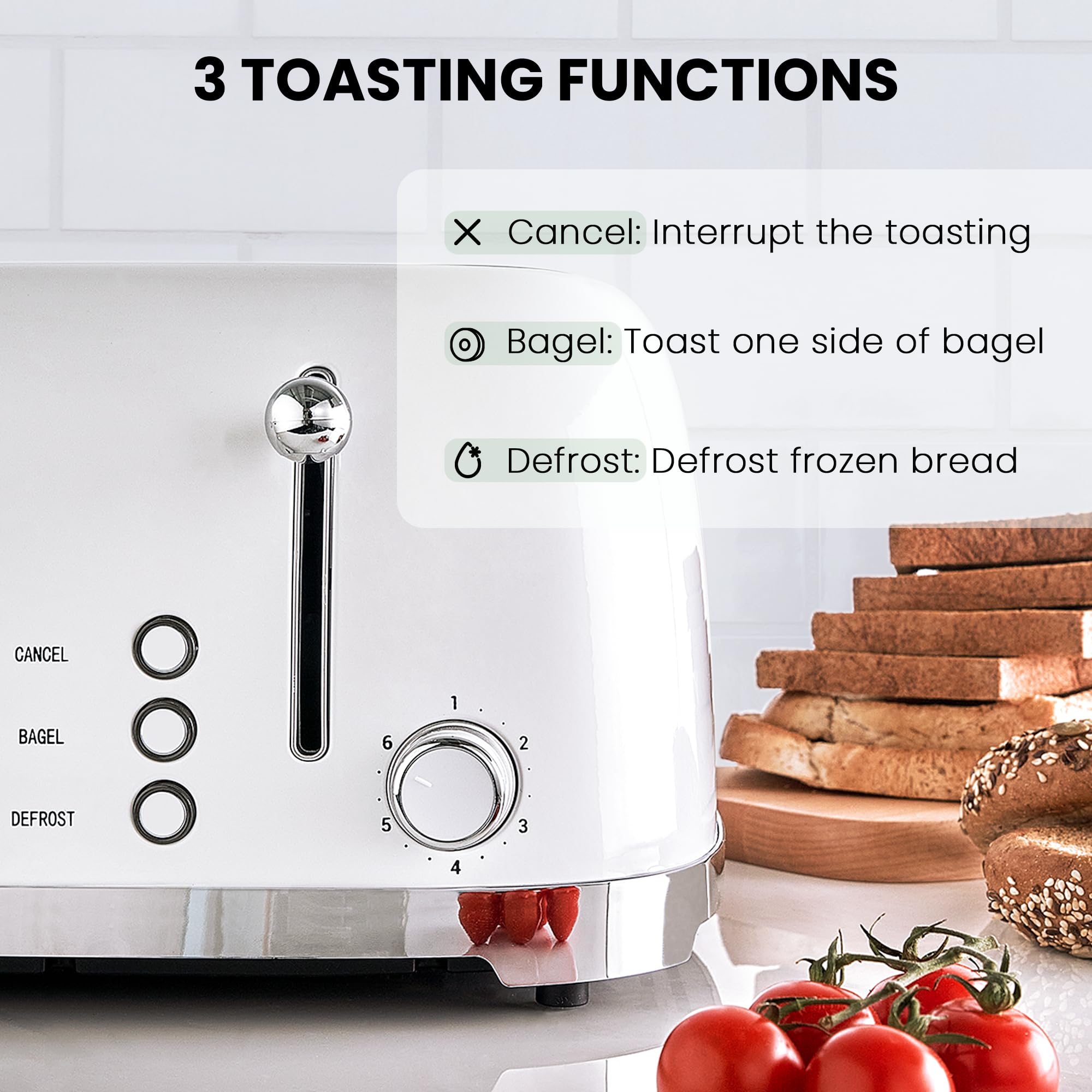 Roter Mond 4-slice toaster with 6 browning settings offers precision.