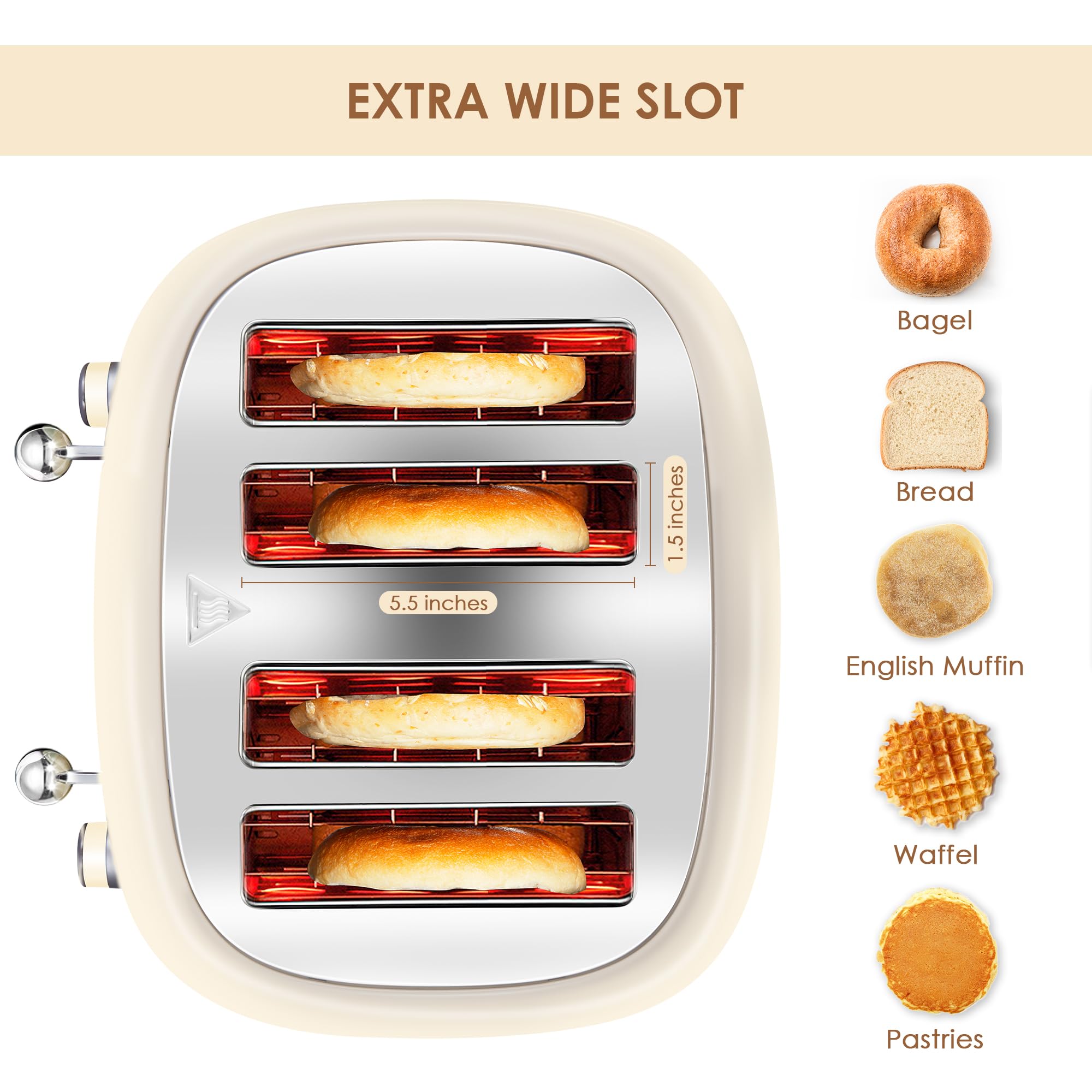 Roter Mond 4-slice extended one-point-five-inch slots for bagels, waffles, and thick bread