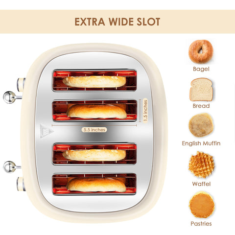Roter Mond 4-slice extended one-point-five-inch slots for bagels, waffles, and thick bread