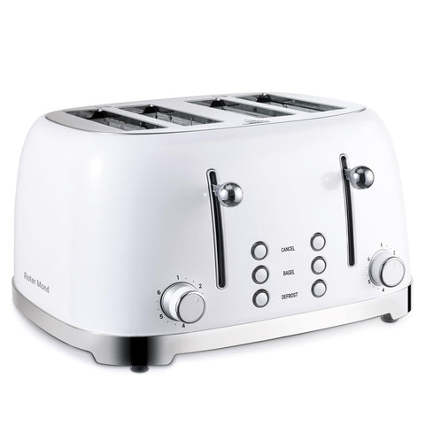 Roter Mond 4-slice toaster exterior showcases retro stainless steel for a stylish kitchen.