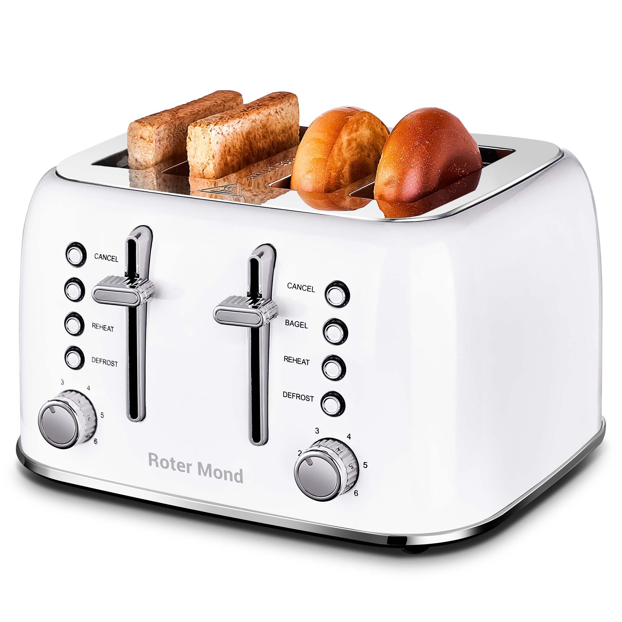 Roter Mond 4 slice toaster with extra wide slots for bagels and thick breads.