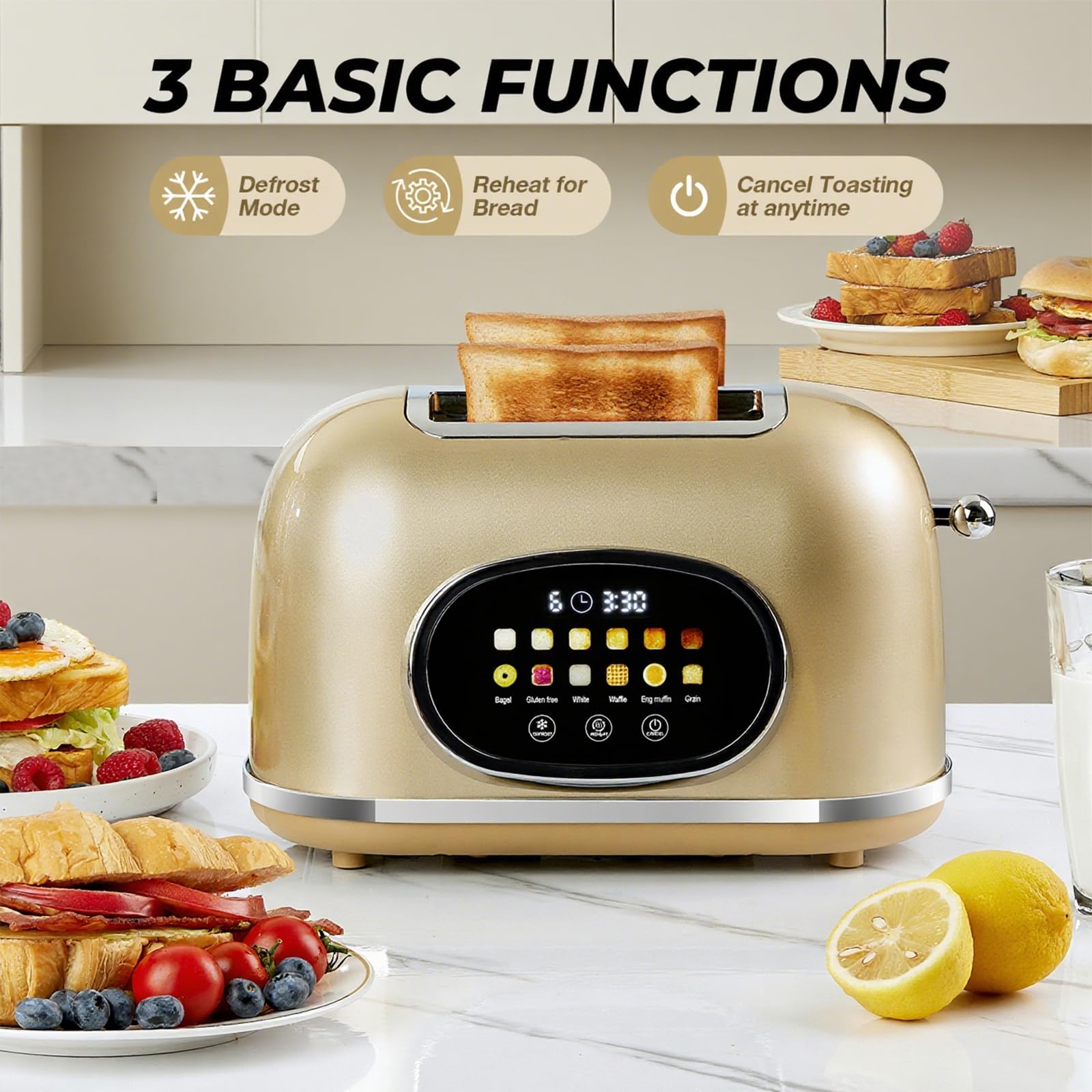 Roter Mond 2-Slice Toaster with 1.5-inch slots for thick bread.