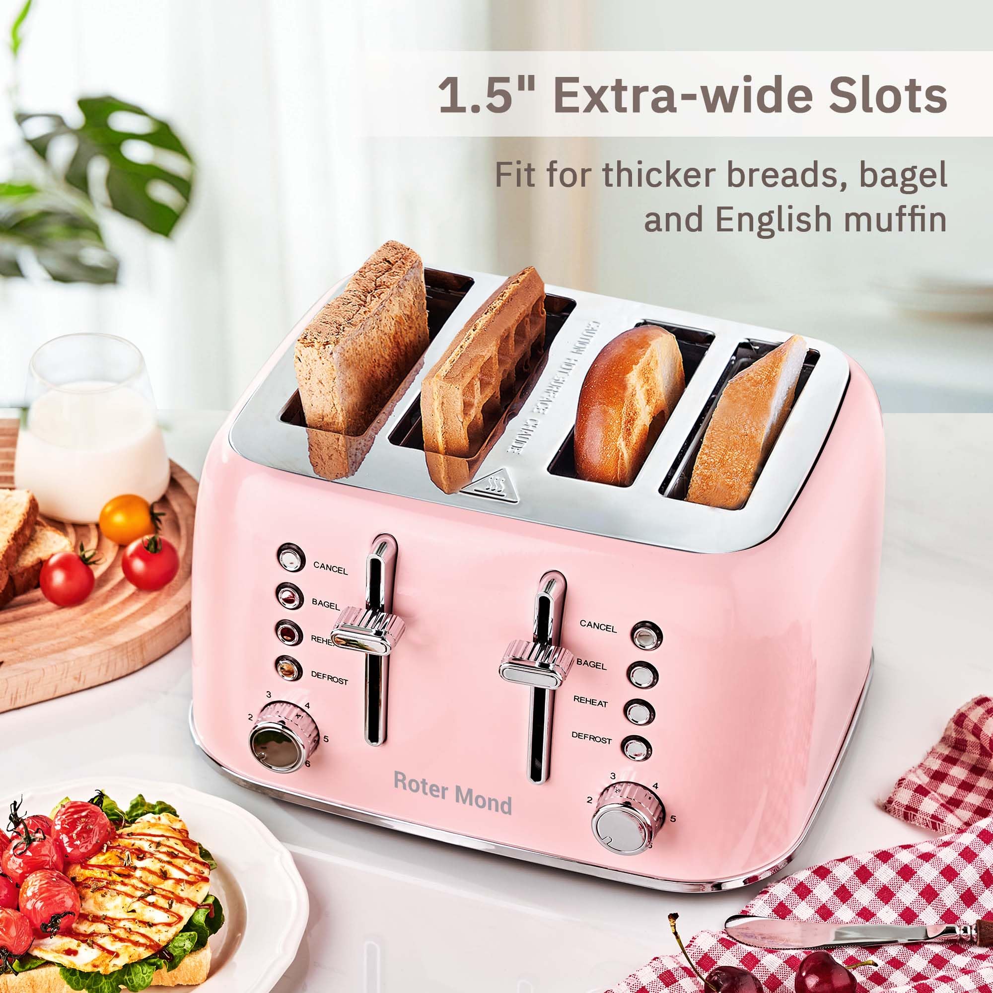 Roter Mond 4-slice toaster with dual independent controls for two breads.
