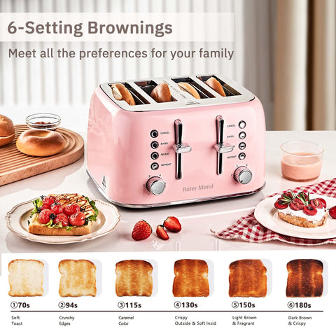 Roter Mond 4-slice toaster wide slots for bagels and thicker slices.