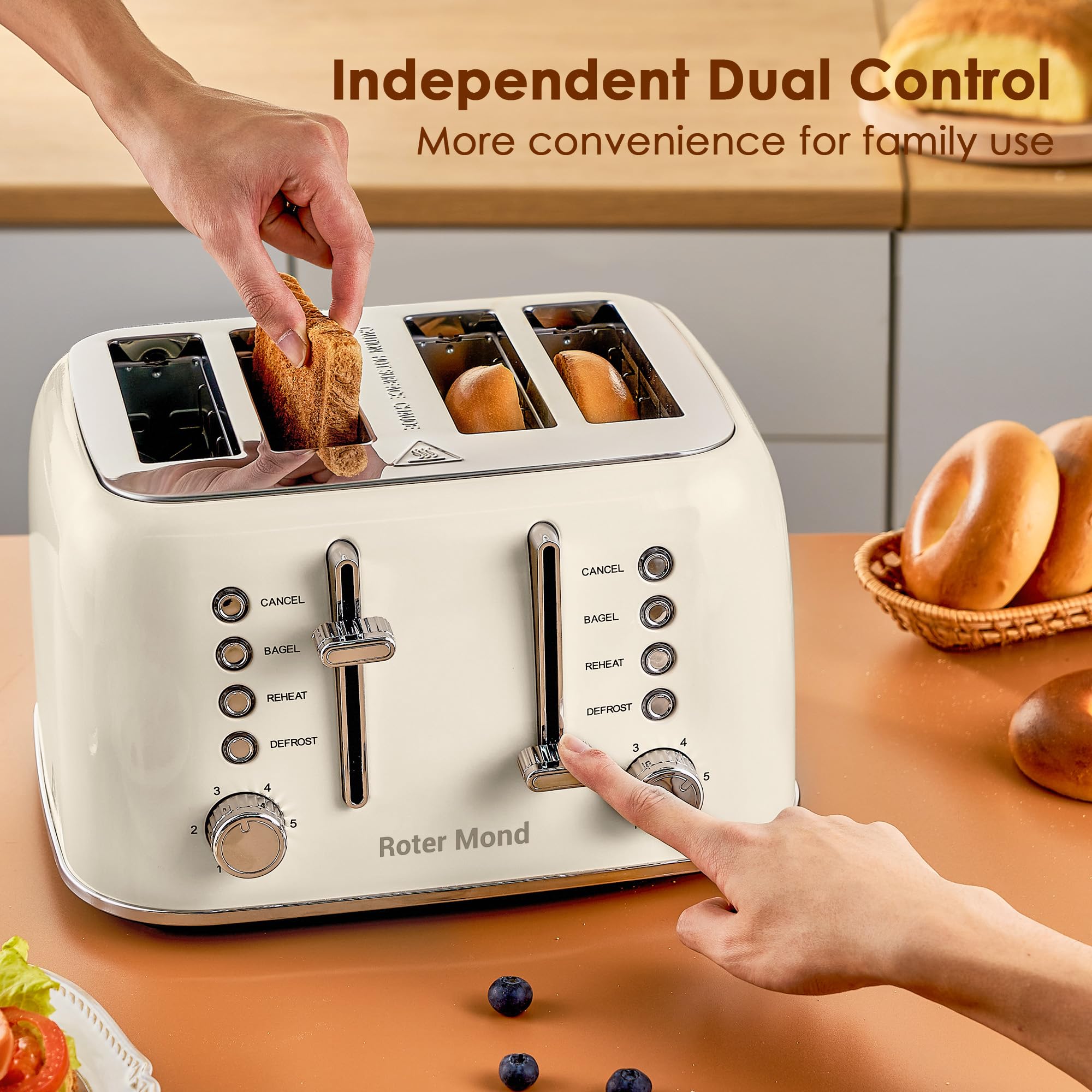 Roter Mond toaster bagel function activation for one-sided toasting.