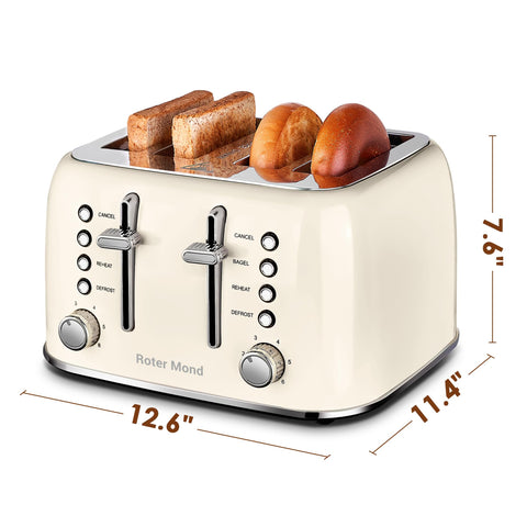 Roter Mond toaster dual control panels for independent browning.