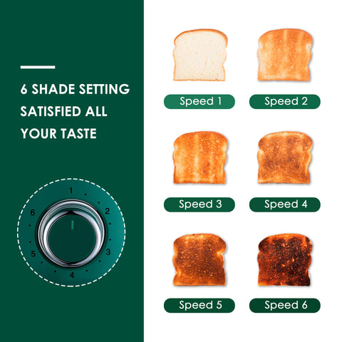 Roter Mond green toaster side view showcases compact retro design and controls.