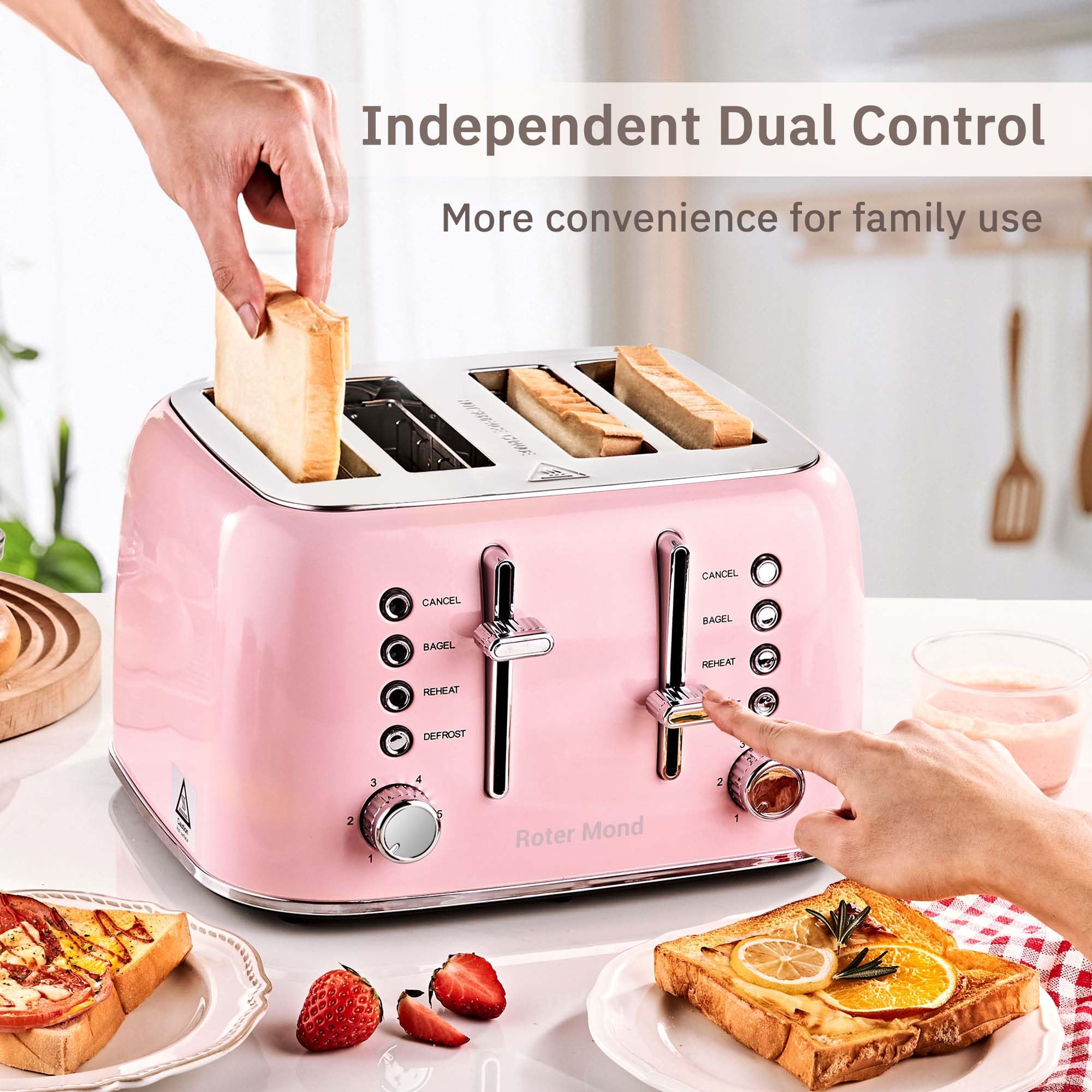 Roter Mond pink toaster features a bright retro finish for your kitchen.