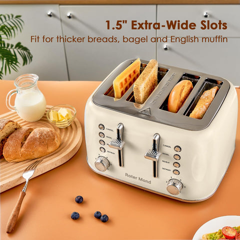 Roter Mond toaster dial with six browning levels for precise toast shade.