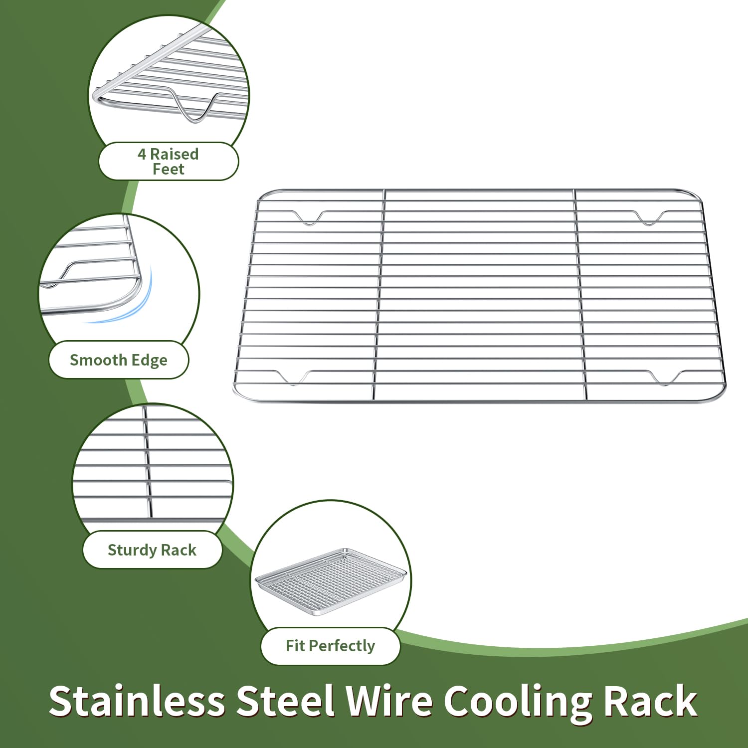 Rottay cooling rack with raised feet keeps foods level for uniform cooling.