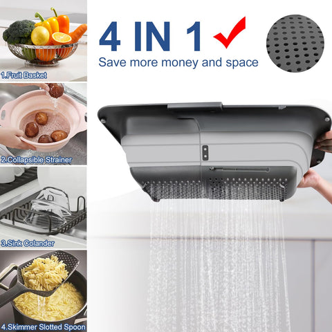 ROTTOGOON 4-in-1 colander for rinsing, draining, drying, and storing foods.