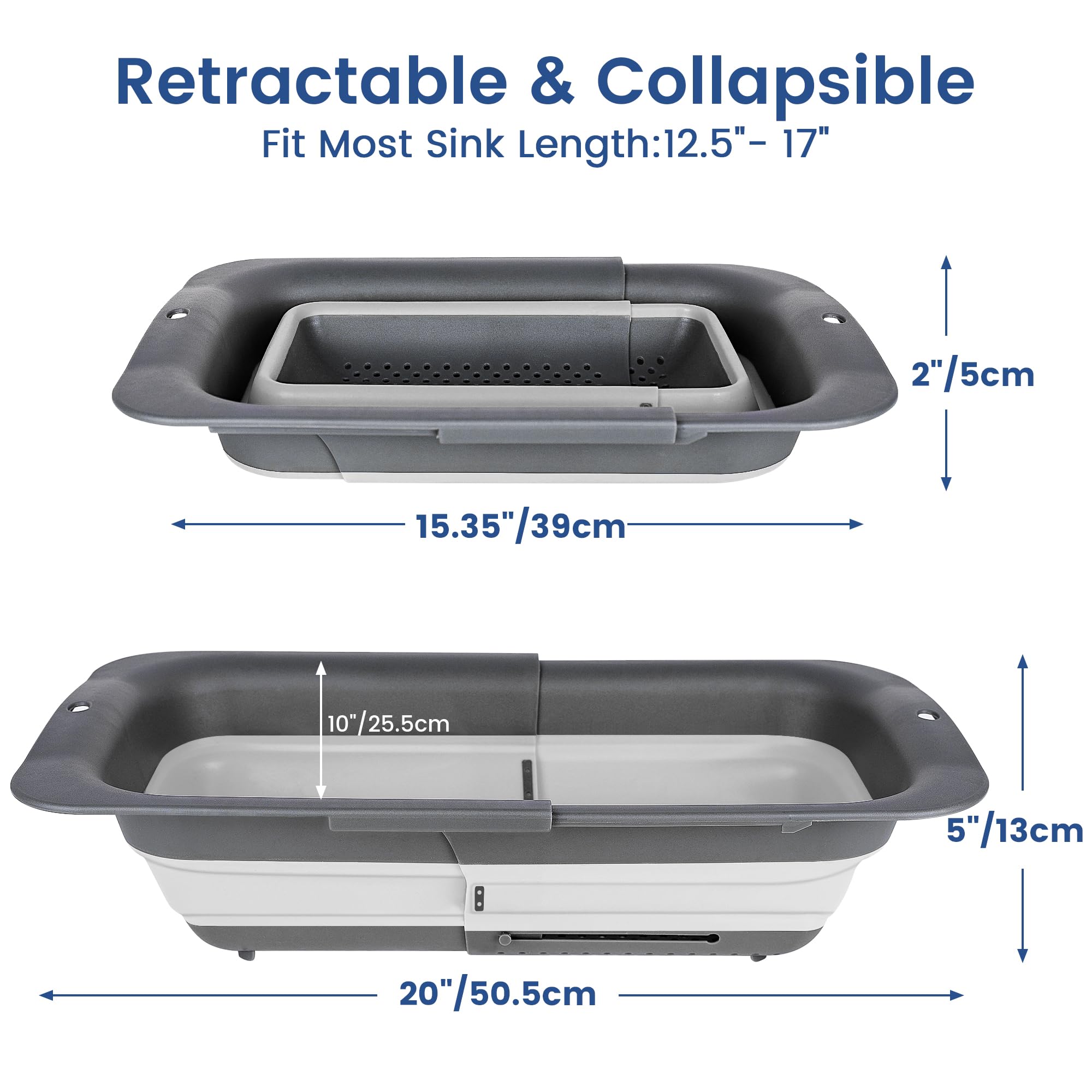ROTTOGOON colander folded to 2–5 inch height for compact storage.