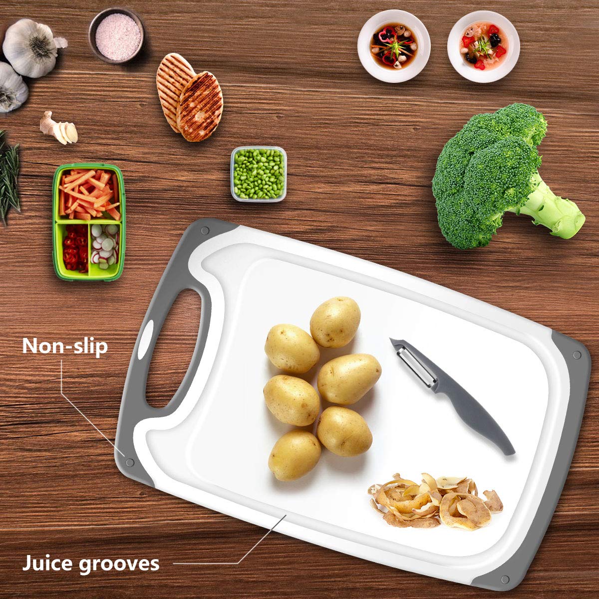 RottoGoon gray boards with deep juice groove to catch liquids