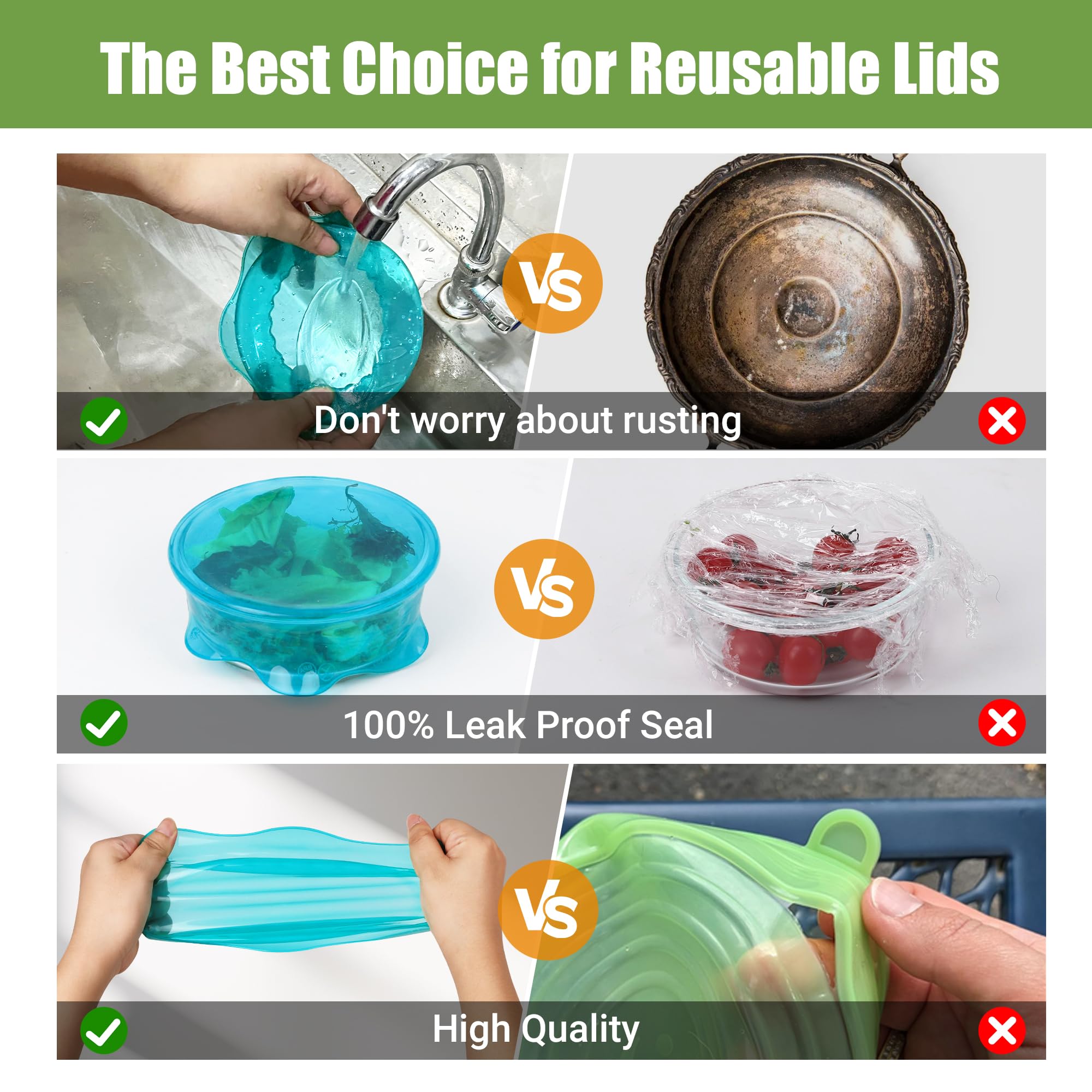 ROTTOGOON lids withstand heat and cold, safe for microwave and fridge.