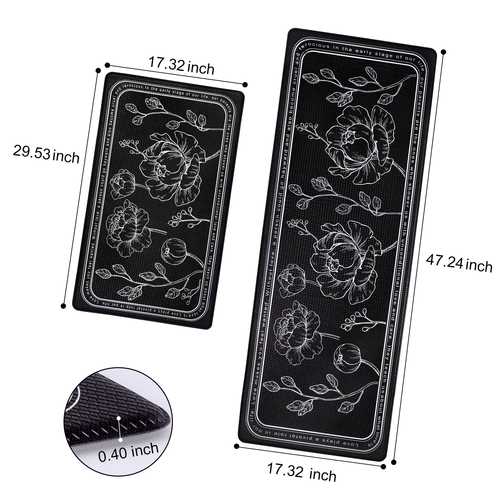 ROTTOGOON kitchen mat set 2 – side view, non-slip backing keeps mat in place.
