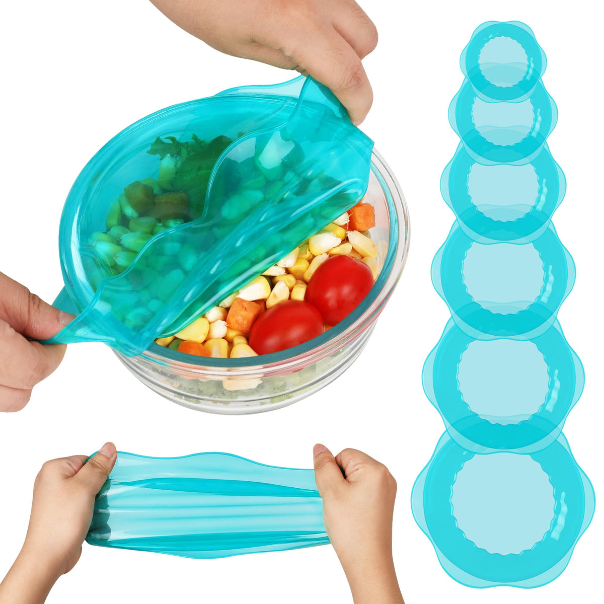 ROTTOGOON silicone lids form an airtight seal on round and irregular containers to keep leftovers fresh.