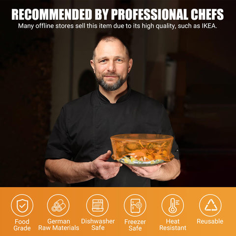 ROTTOGOON lid on bowl prevents splashes and keeps food fresh.