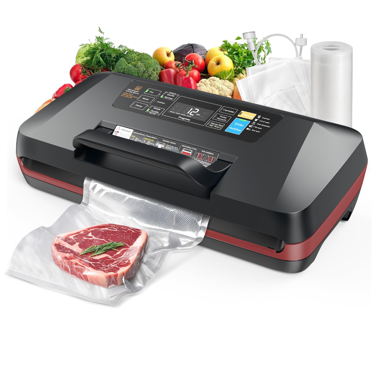 ROUUO vacuum sealer front view showing compact design for quick sealing
